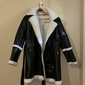 Sherpa-lined leather Aviator Jacket